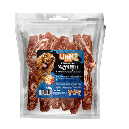 UniQ fileti od mesa divljači (jelena) i hrskavice za pse, pakovanje 500 g, hipoalergeno