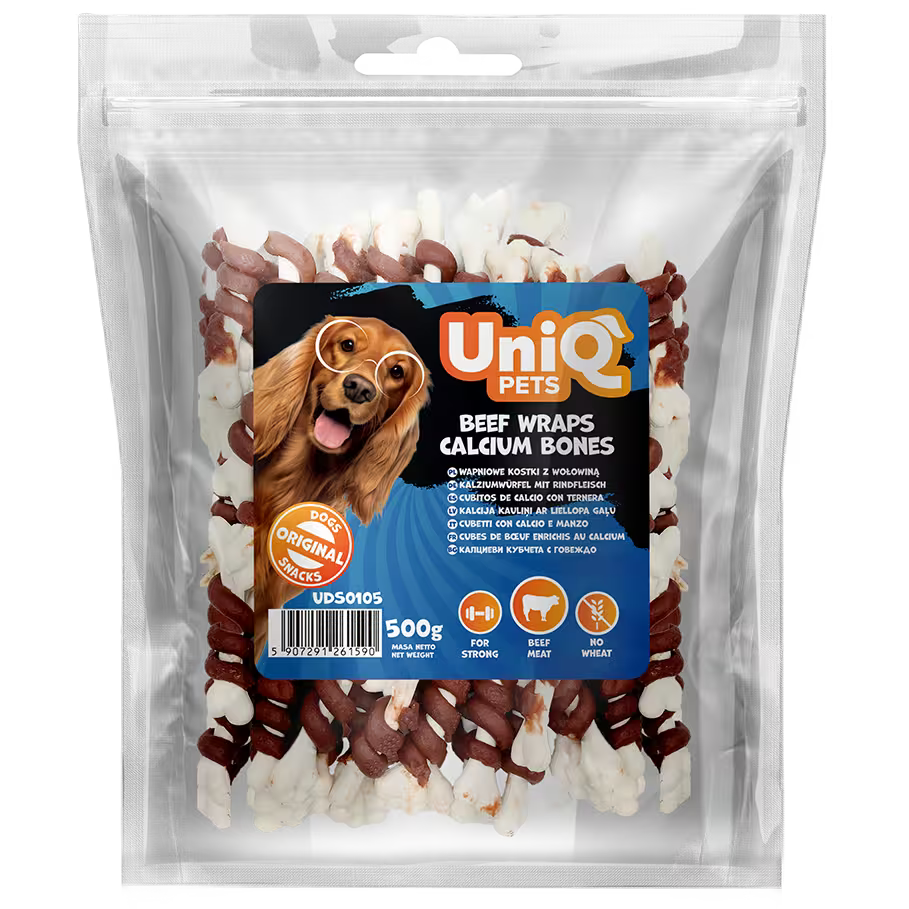 UniQ govedina obmotana oko kalcijumskih kostiju, pakovanje 500 g, za jake zube i kosti