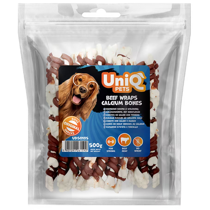 UniQ govedina obmotana oko kalcijumskih kostiju, pakovanje 500 g, za jake zube i kosti