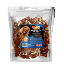 UniQ poslastice za pse, 500g, kockice od zečetine i bakalara