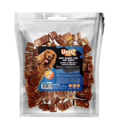 UniQ mekane kockice od zečetine i bakalara, pakovanje 500 g, hipoalergena poslastica