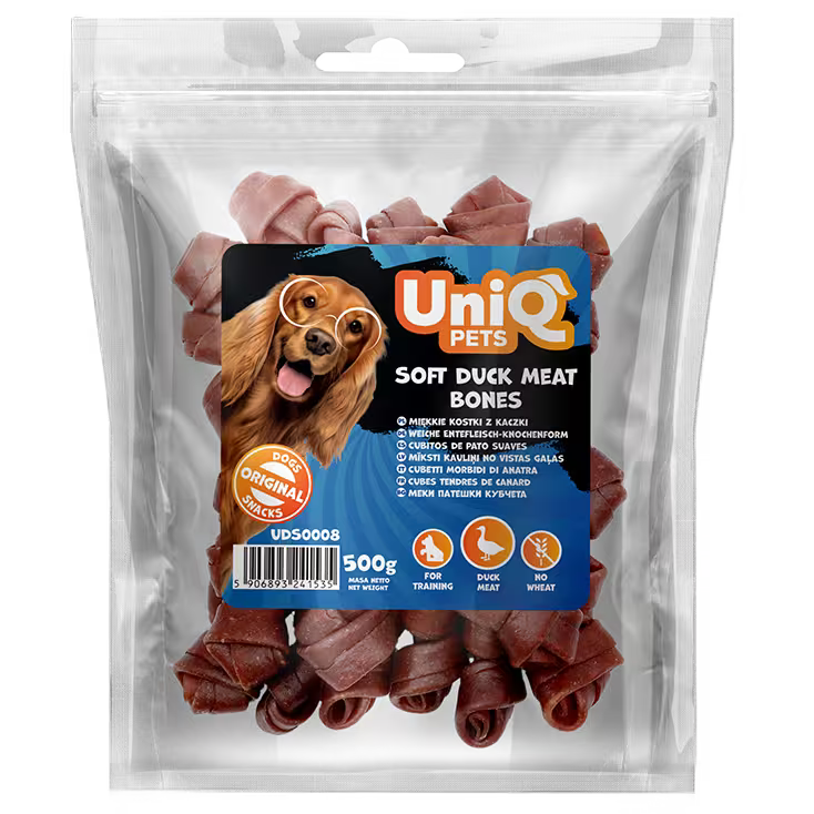 UniQ mekane mesne kosti od pačetine za pse, 85% mesa, pakovanje 500 g