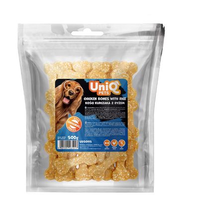 UniQ kosti od piletine sa pirinčem za pse, pakovanje 500 g, lako svarljiva žvakalica