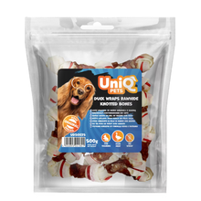 UniQ poslastice za pse, 500g, kosti od sirove kože sa pačetinom