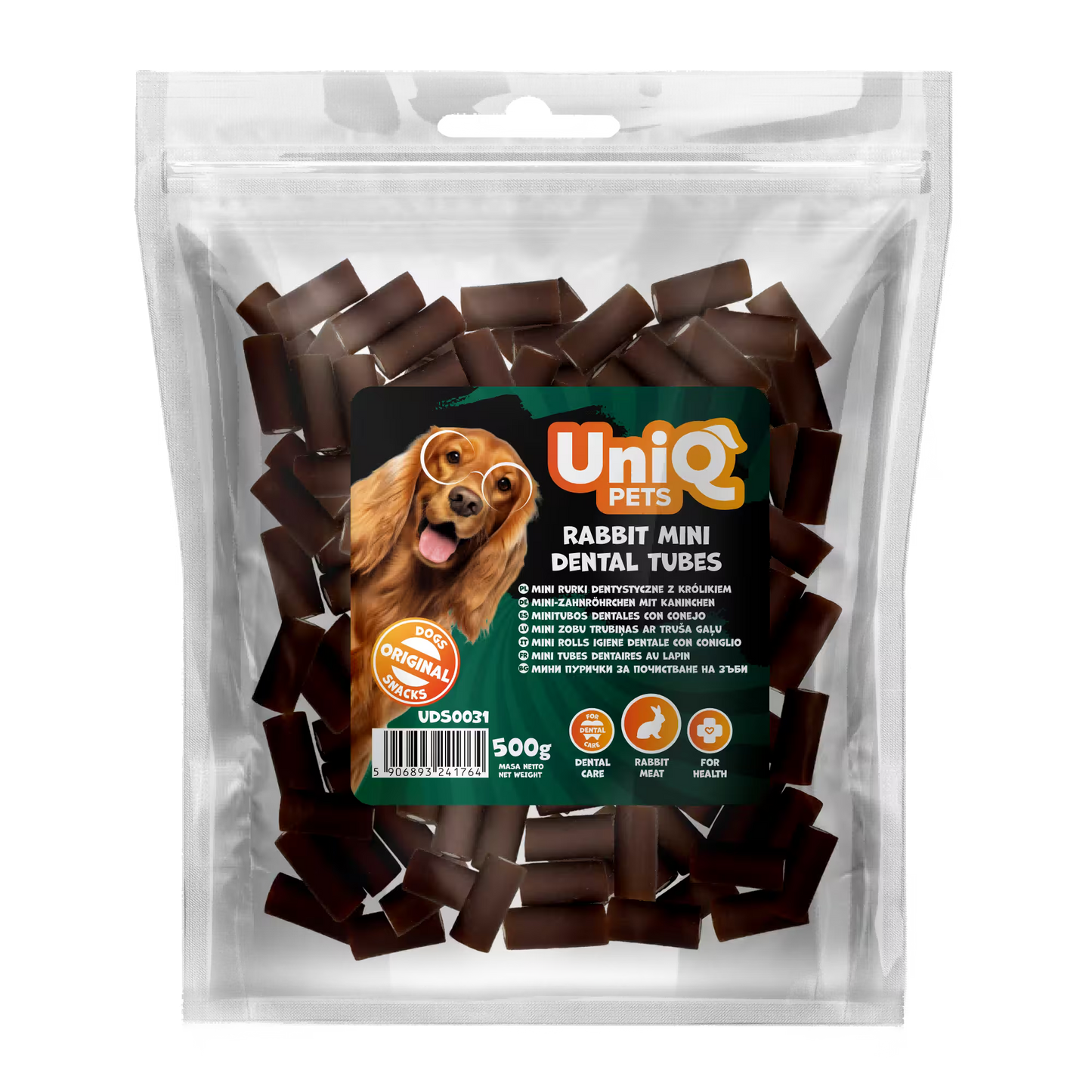 UniQ mini dentalne cevi od zečetine za pse, pakovanje 500 g, hipoalergena dentalna poslastica