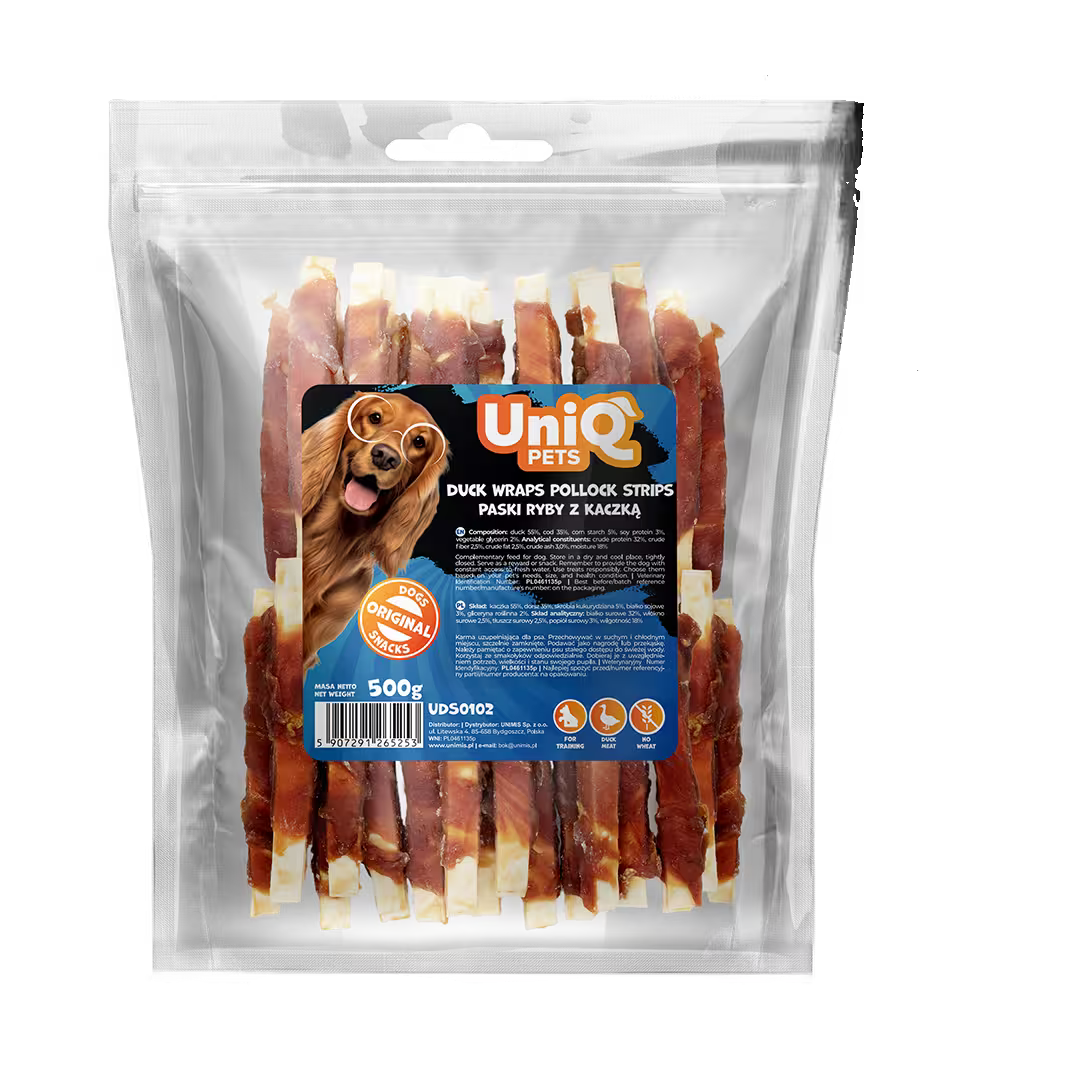 UniQ pačetina obmotana oko trakica bakalara, pakovanje 500 g, omega-3 žvakalica