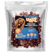 UniQ poslastice za pse, 500g, rolnice od pačetine i bakalara