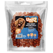 UniQ poslastice za pse, 500g, rolnice od zečetine i bakalara