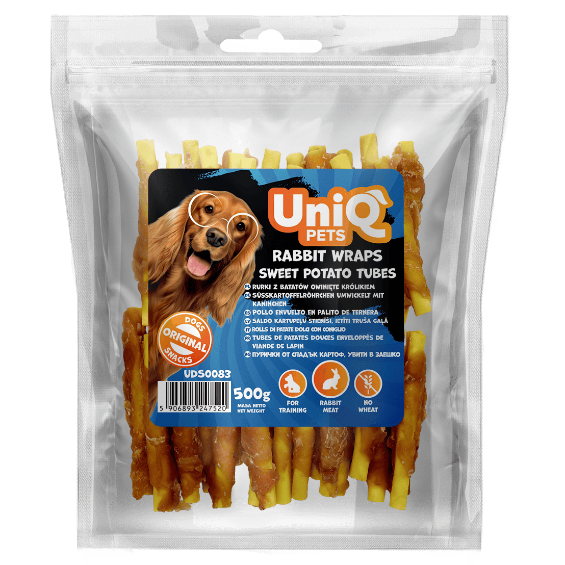 UniQ rolnice od zečetine sa batatom u obliku cevi, pakovanje 500 g, hipoalergena poslastica