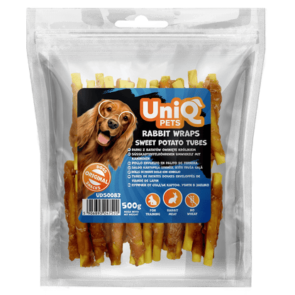 UniQ rolnice od zečetine sa batatom u obliku cevi, pakovanje 500 g, hipoalergena poslastica