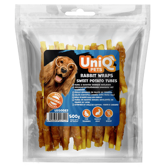 UniQ rolnice od zečetine sa batatom u obliku cevi, pakovanje 500 g, hipoalergena poslastica