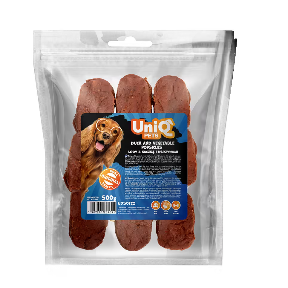 UniQ sladoledi od pačetine i povrća za pse, pakovanje 500 g, zabavan oblik sladoleda