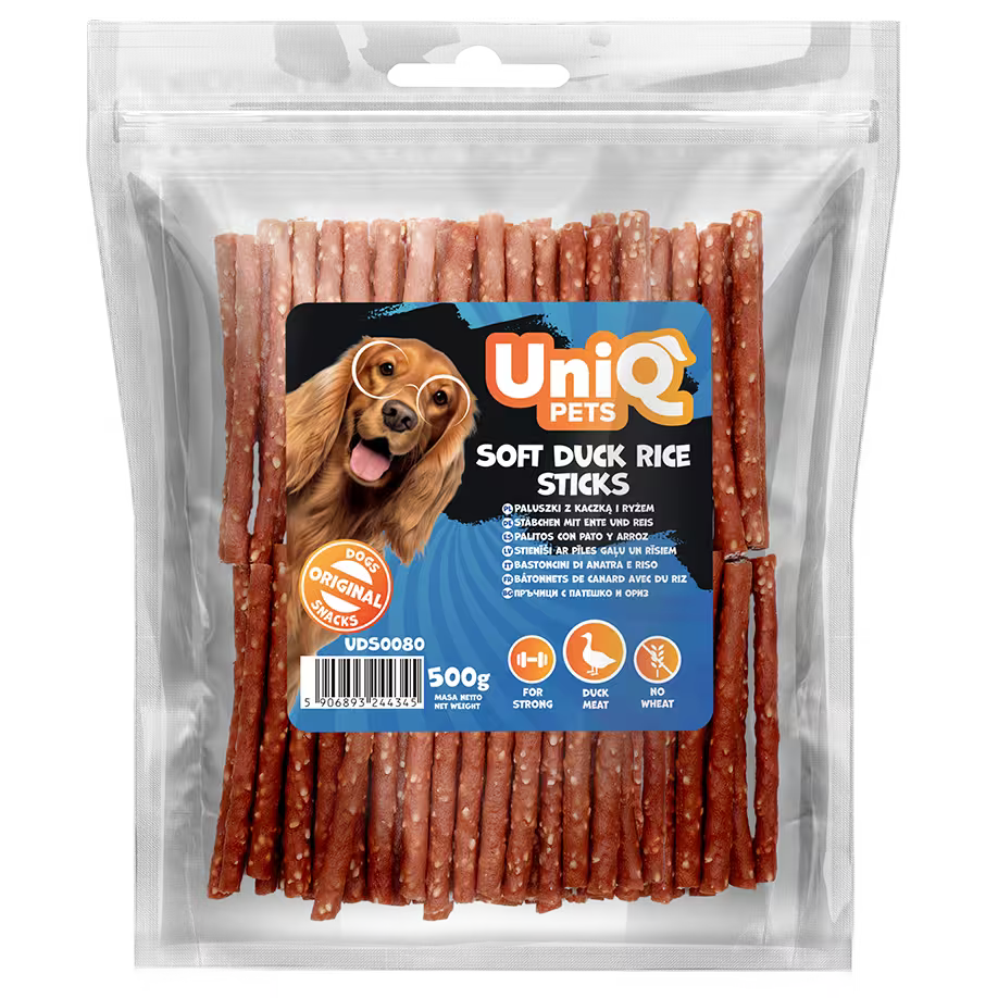 UniQ mekani štapići od pačetine i pirinča za pse, pakovanje 500 g, lako svarljiva poslastica