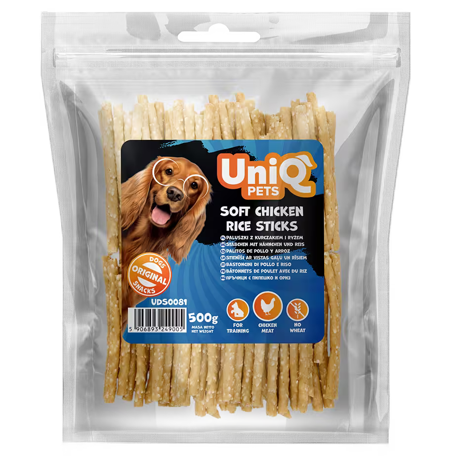 UniQ mekani štapići od piletine i pirinča, pakovanje 500 g, poslastica bez glutena