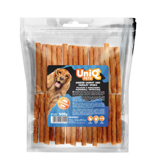 UniQ štapići od piletine, šargarepe i peršuna za pse, pakovanje 500 g, prirodni osveživač daha