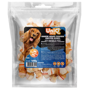 UniQ poslastice za pse, 500g, vezana kost od sirove kože sa rolnicama od piletine (7cm)