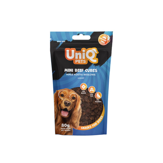 UniQ kockice od govedine za pse, 80 g, mini poslastica za trening