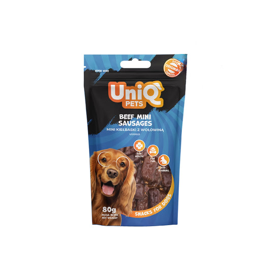 UniQ mini kobasice od govedine za pse, 90% mesa, 80 g, mekana poslastica