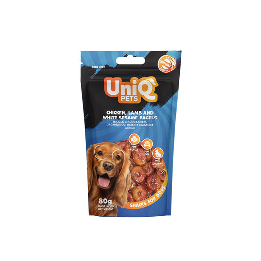 UniQ đevreci od piletine i jagnjetine sa susamom za pse, 4 cm, proteinska žvakalica