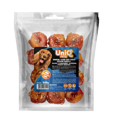 UniQ đevreci od piletine i jagnjetine sa susamom za pse, 4 cm, proteinska žvakalica