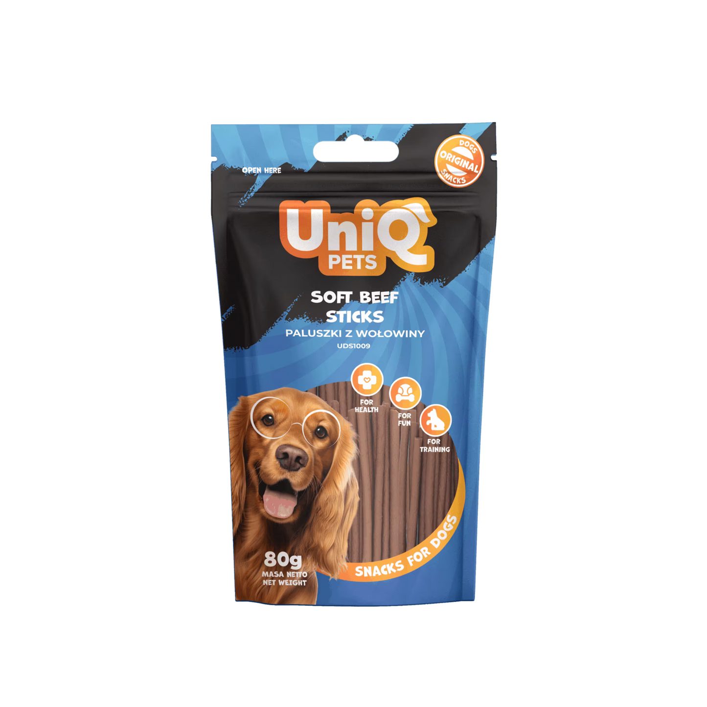 UniQ mekani štapići od govedine za pse, 80% mesa, pakovanje 500 g, poslastica za trening