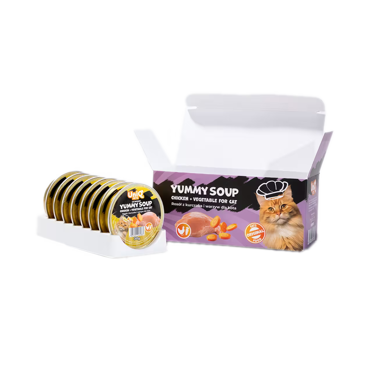 UniQ supa za mačke sa piletinom i povrćem, kesice 30 g x 8, 90% vlage za hidrataciju