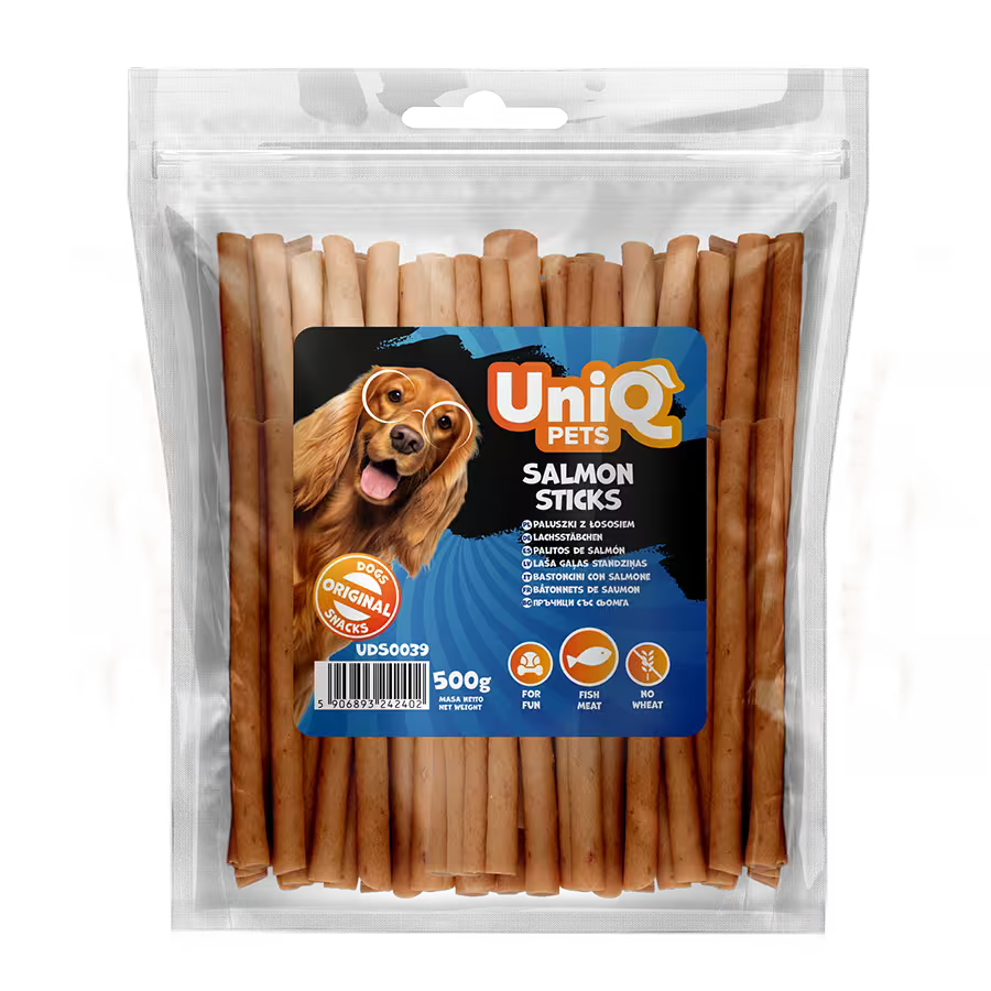 UniQ poslastice za pse, 500g, štapići od lososa