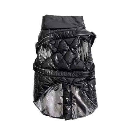 UniQ odeća za kućne ljubimce, PU zimski prsluk sa ugrađenim pojasom i reflektujućim detaljima, crna