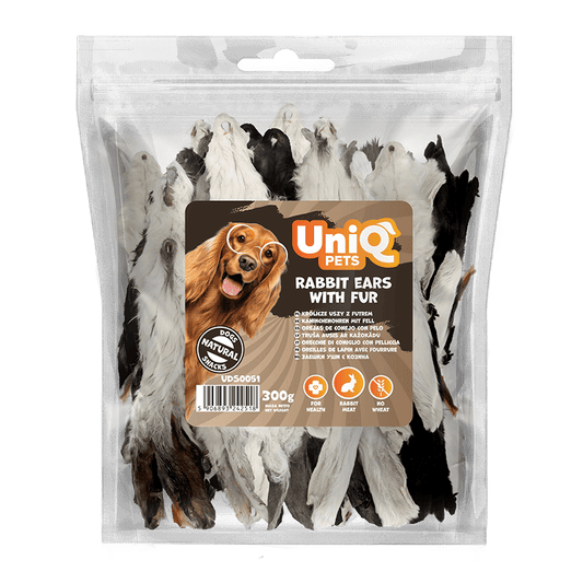 UniQ poslastice za psa, 1 kg, zečje uši sa krznom