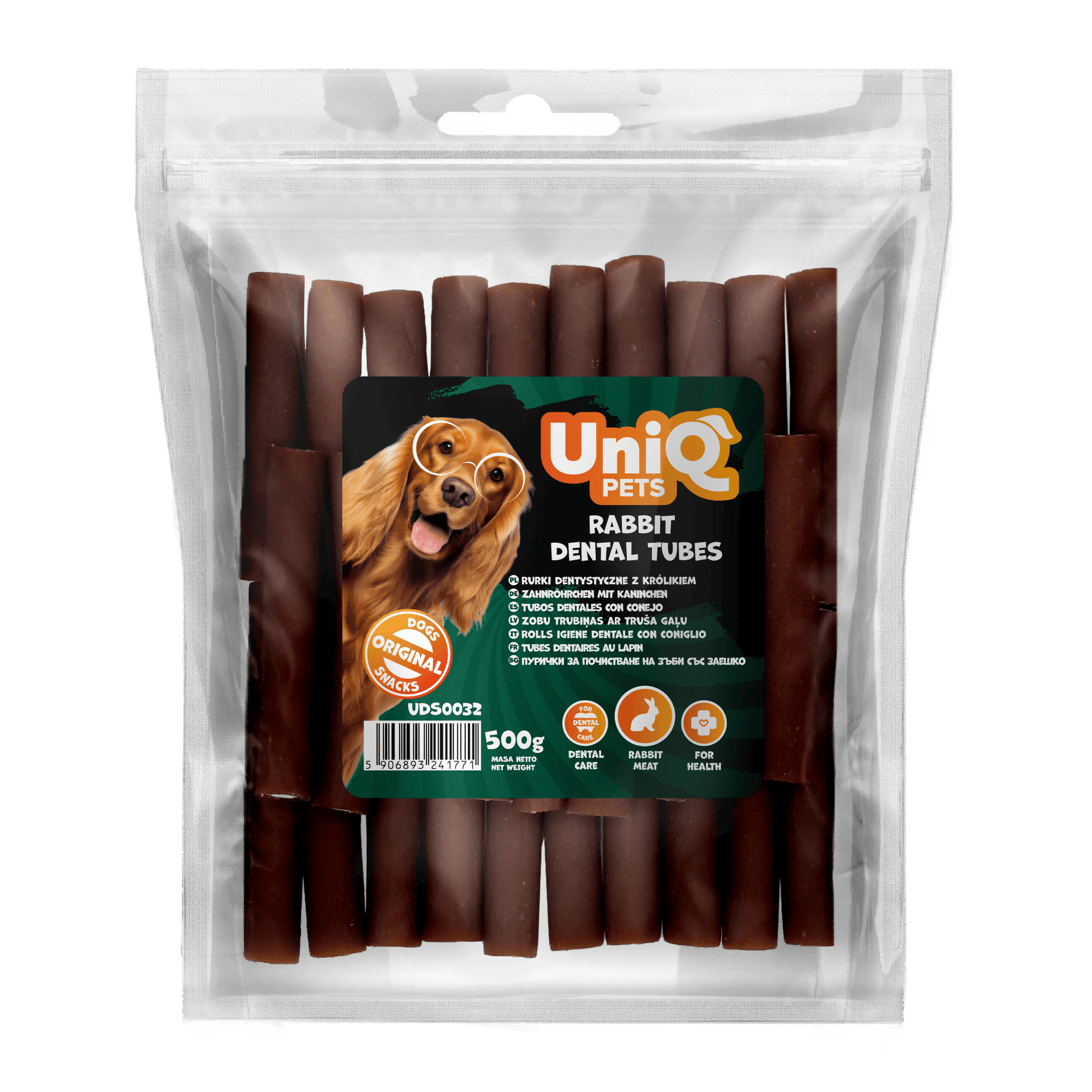 UniQ poslastice za pse, 500g, sendvič dentalne cevi sa zečetinom