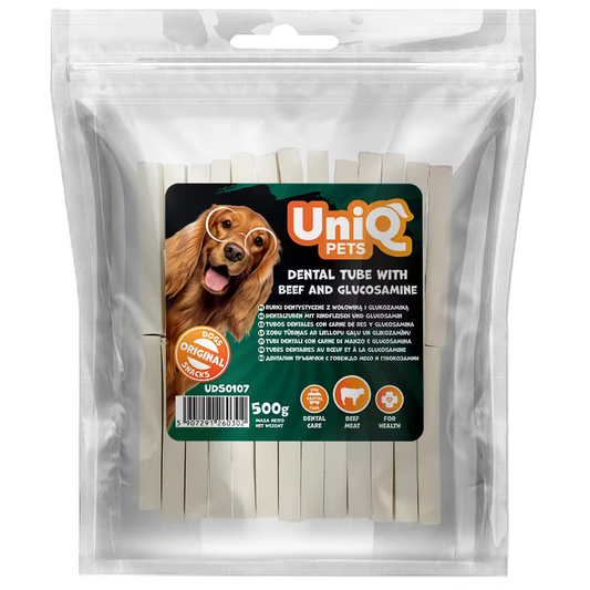 UniQ poslastice za pse, 500g, dentalne cevi od govedine i glukozamina