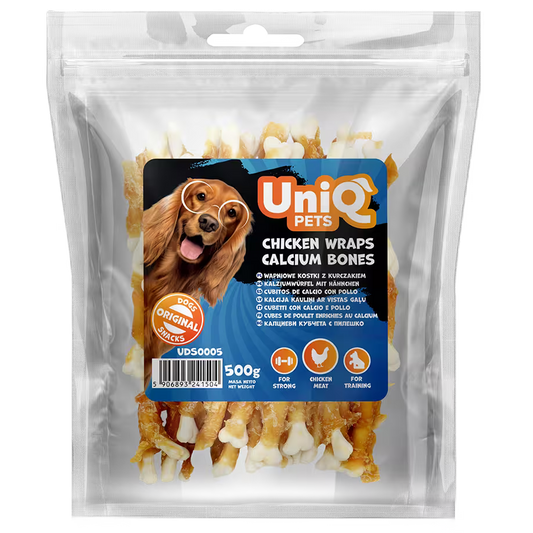 UniQ poslastice za psa, 500g, piletina obmotana sa kalcijum kostima