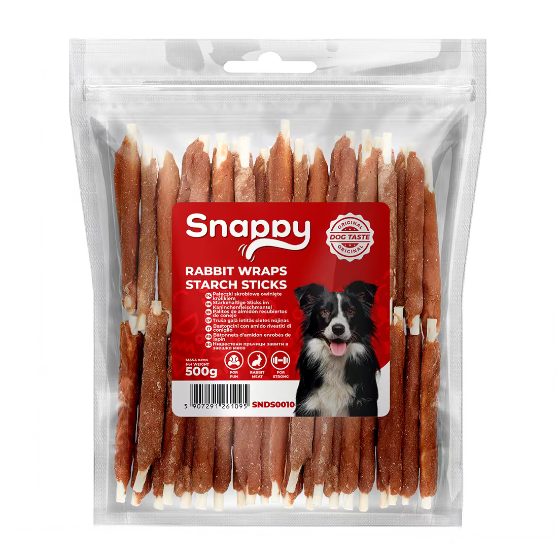 SNAPPY poslastice za pse, 500g, štapići od skroba obmotani zečetinom