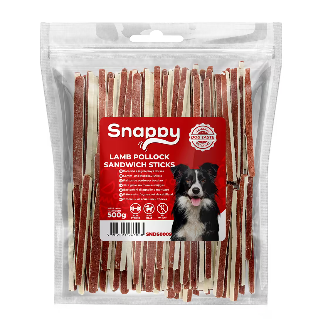 SNAPPY poslastice za pse, 500g, sendvič-štapići od jagnjetine i bakalara