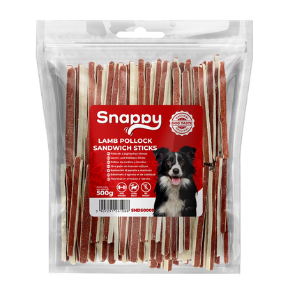 SNAPPY poslastice za pse, 500g, sendvič-štapići od jagnjetine i bakalara