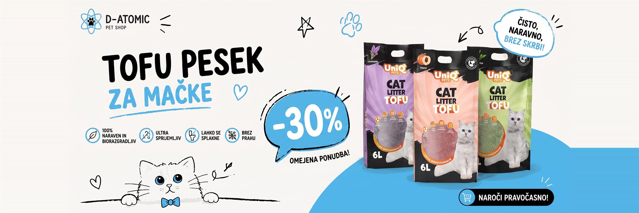 Tofu pesek za mačke, akcija -30 odstotkov