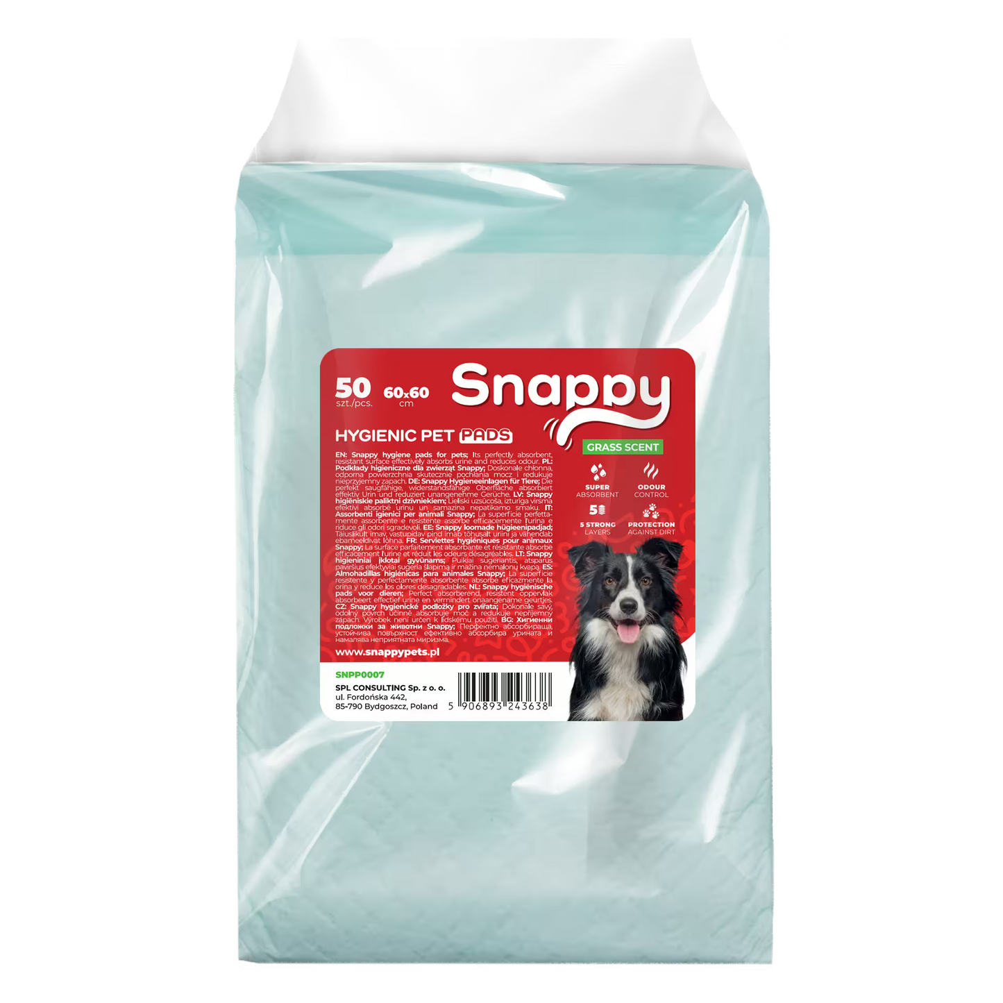 SNAPPY higijenske podloge za ljubimce, miris zelene trave, 60x60cm, 26 g