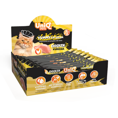 UniQ vlažne poslastice 15g×50 kom, kremasta poslastica za mačke, piletina