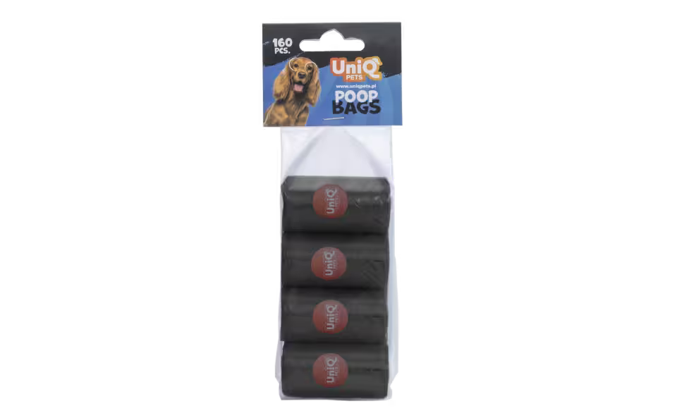 UniQ kese za pseći izmet, crna, 8 rolnica × 20 kesa