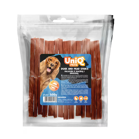 UniQ poslastice za pse, 500g, štapići od pačetine i kruške