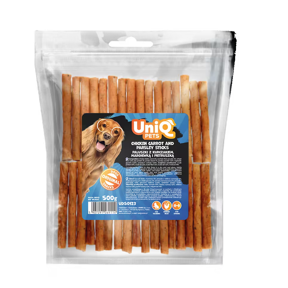 UniQ poslastice za pse, 500g, štapići od piletine, šargarepe i peršuna