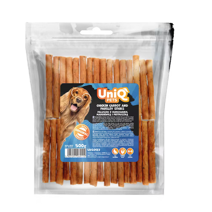 UniQ poslastice za pse, 500g, štapići od piletine, šargarepe i peršuna