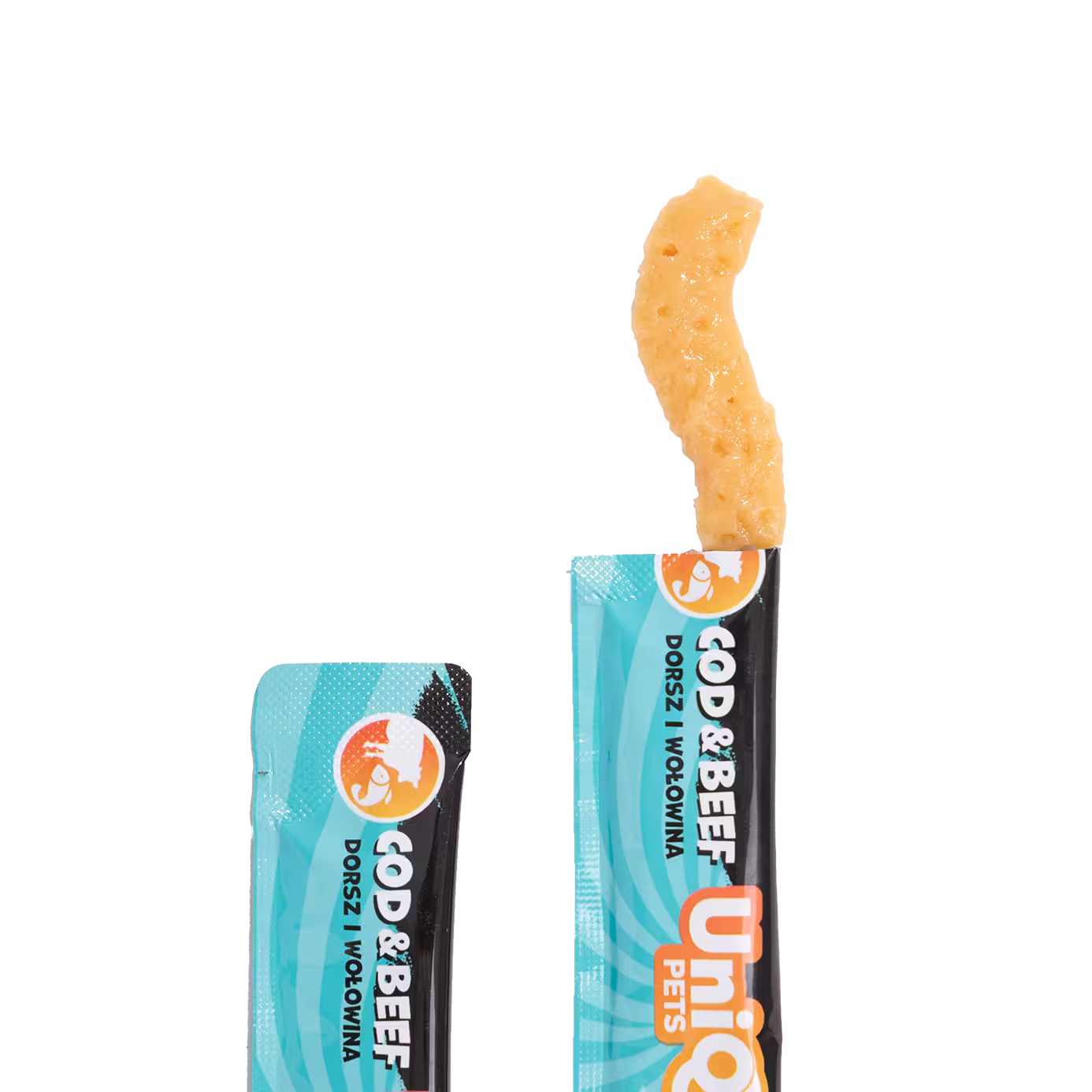 UniQ vlažne poslastice 15g×50 kom, kremasta poslastica za mačke, bakalar i govedina