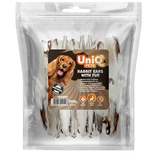 UniQ poslastice za psa, zečje uši sa krznom