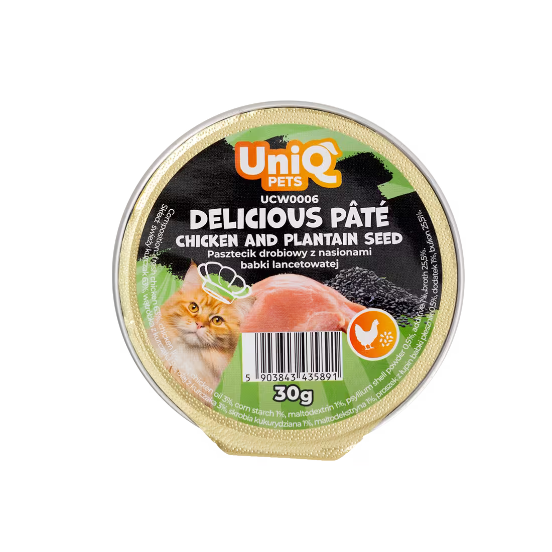 UniQ vlažna hrana za mačke, 30g×8kom, pašteta sa piletinom i semenom bokvice