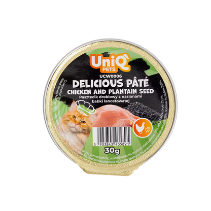 UniQ vlažna hrana za mačke, 30g×8kom, pašteta sa piletinom i semenom bokvice